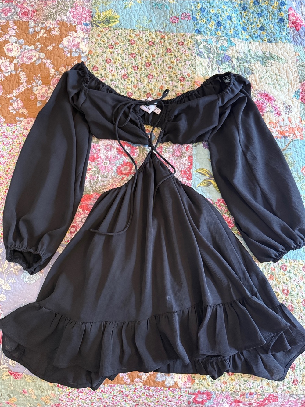 Princess Polly Black Cutout Flare Ruffle Mini Dress